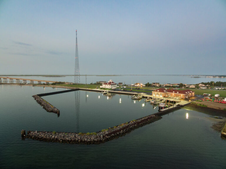 Aerial video frame subject — marine construction operations from above