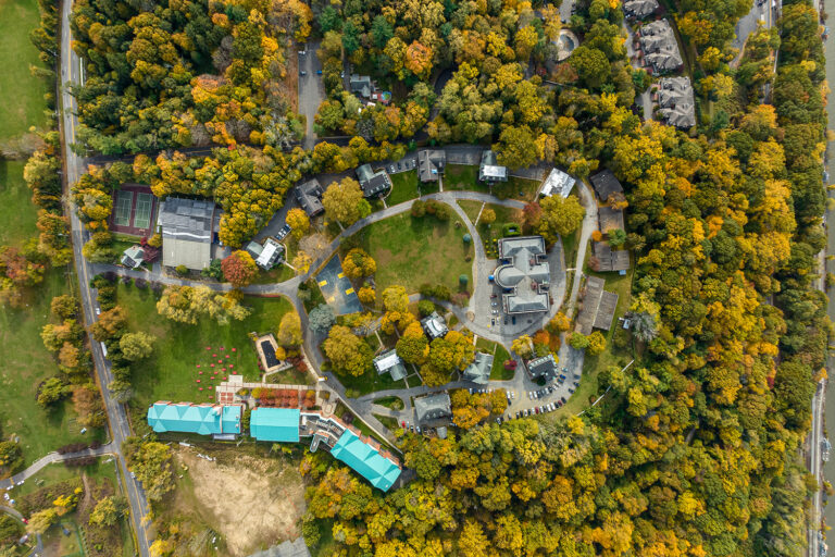 Drone view of a commercial development site along the Hudson River, Hastings-on-Hudson, NY