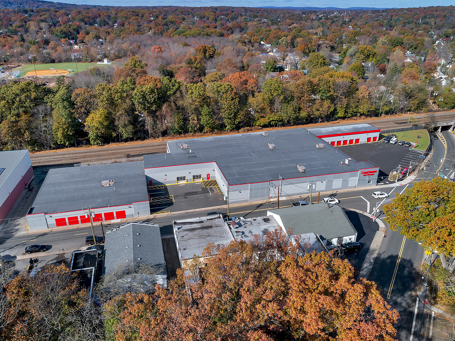 Aerial view of the CubeSmart self-storage building, Glen Rock, NJ