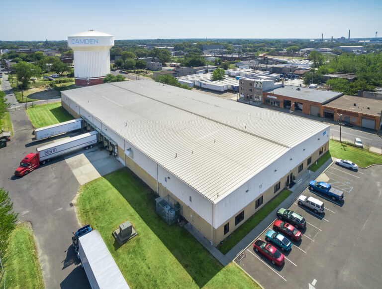 Oblique aerial of the Nutsco warehouse and surrounding Camden, NJ blocks