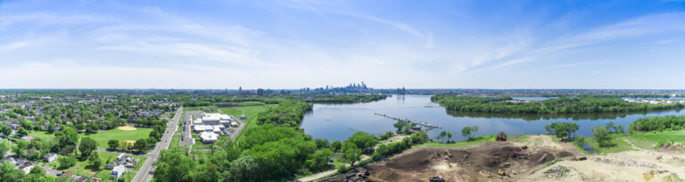 Aerial drone panorama of the riverfront recycling facility, Camden, NJ