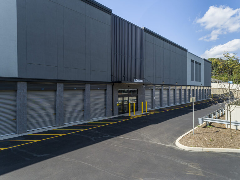 Close aerial of the Secure Space self-storage building in Sayreville, NJ