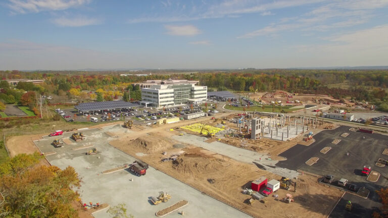 Aerial drone photo of an active construction site in New Jersey
