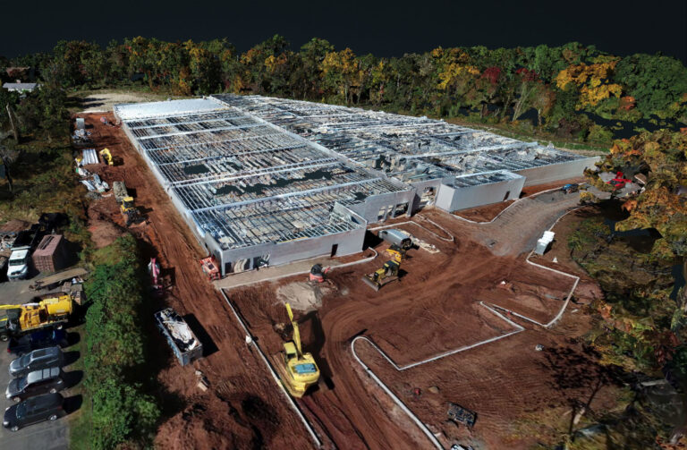 3D drone photogrammetry model of a Belle Mead NJ construction site, front view looking north