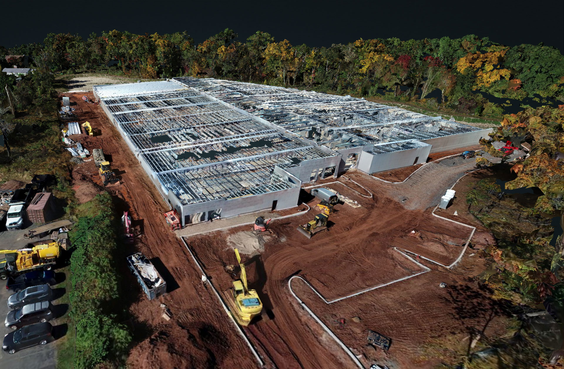 3D drone photogrammetry model of a Belle Mead NJ construction site, front view looking north