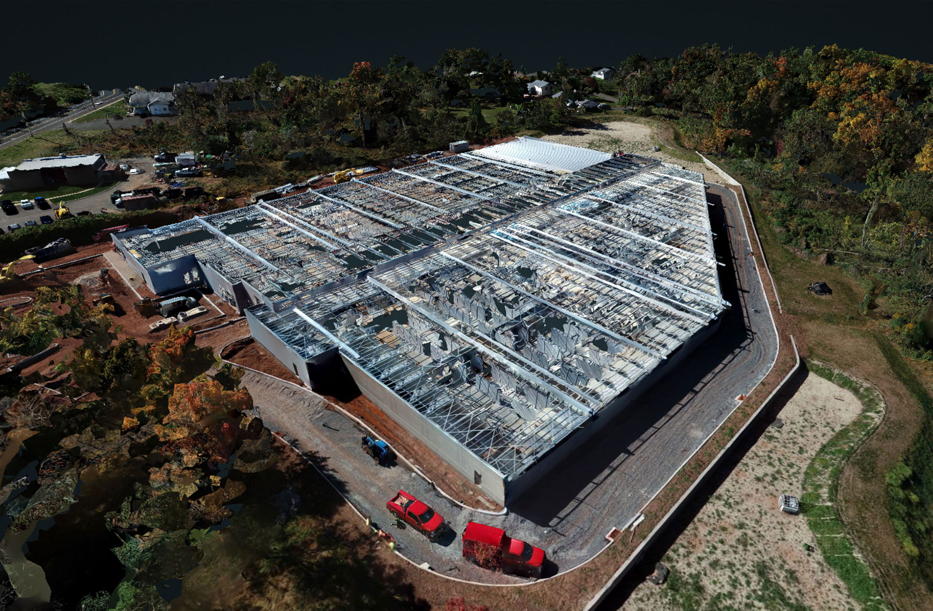 3D drone photogrammetry model of a Belle Mead NJ construction site, front view looking west