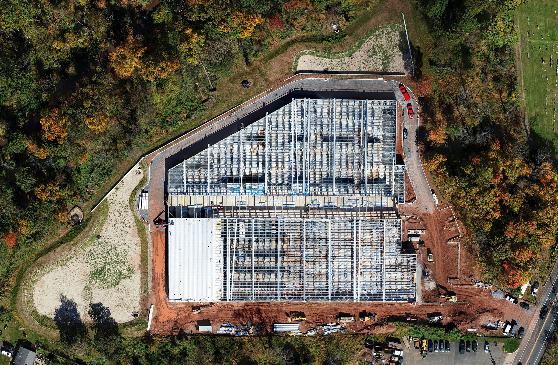 High-resolution drone orthomosaic map of a commercial construction site in Belle Mead, NJ