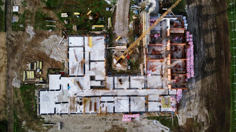 Overhead aerial of a building under construction