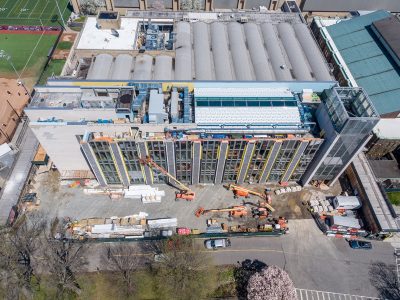 Aerial drone view of the Fordham University campus, Bronx, NY