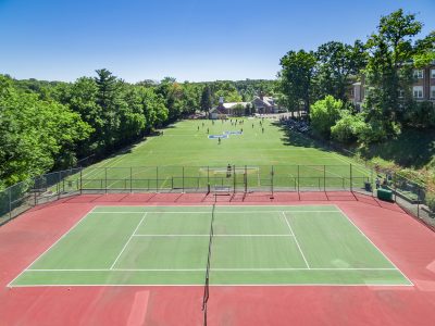 Aerial photo of green campus grounds, Summit, NJ