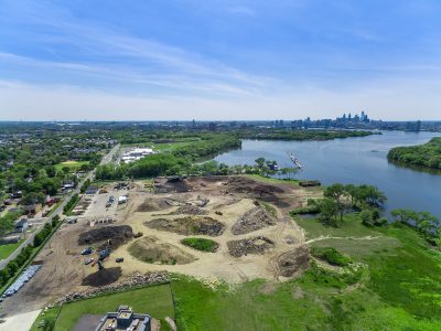 Drone photo of stockpiles and haul roads at a Camden, NJ recycling yard